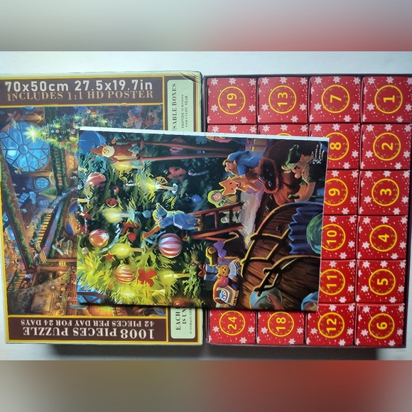 Jigsaw Puzzle Advent Calendar 1008 Pieces Puzzle 24 Days Christmas Old Man Santa - Picture 14 of 16